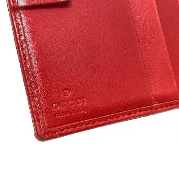 Auth GUCCI GG - Red Leather Jacquard Double-hook Wallet - Picture 8 of 10